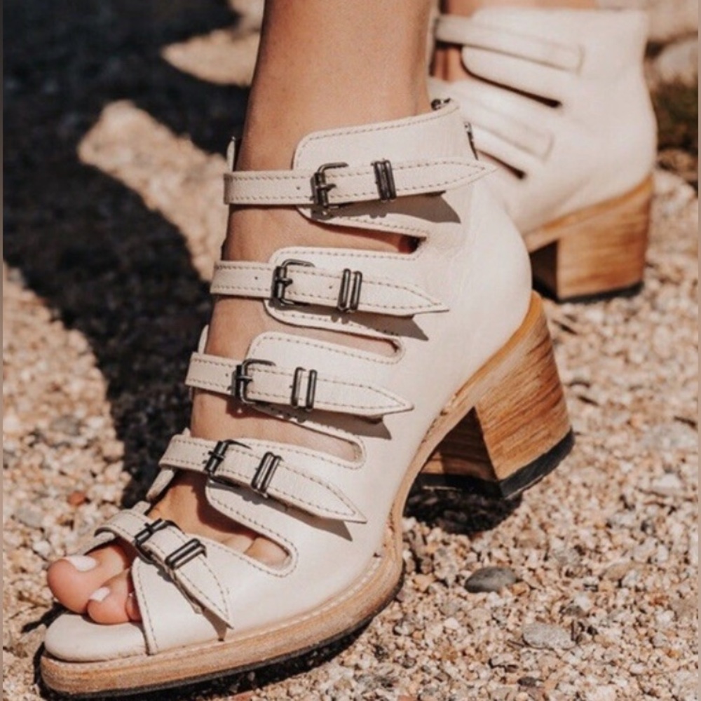 Freebird by Steven Cream Multi-Buckle Cutout Ankle Booties